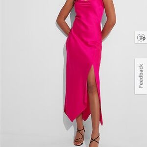 *BLUE*. Conscious Edit Satin Cowl Neck Asymmetrical Hem Maxi Slip Dress